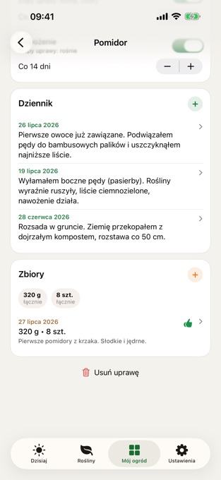 Dziennik uprawy i zapis zbiorów z oceną