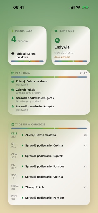 Widżety Kalendarza Ogrodnika na ekranie głównym iPhone'a